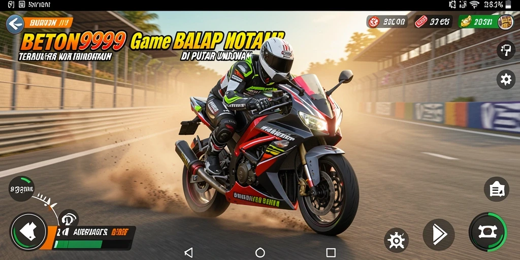 Screenshot gameplay BETON999 yang menampilkan balapan motor yang mendebarkan.