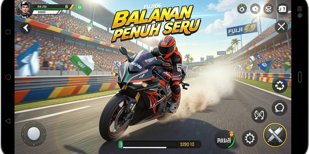 Screenshot menunjukkan aksi balapan menegangkan dalam FUJI66.