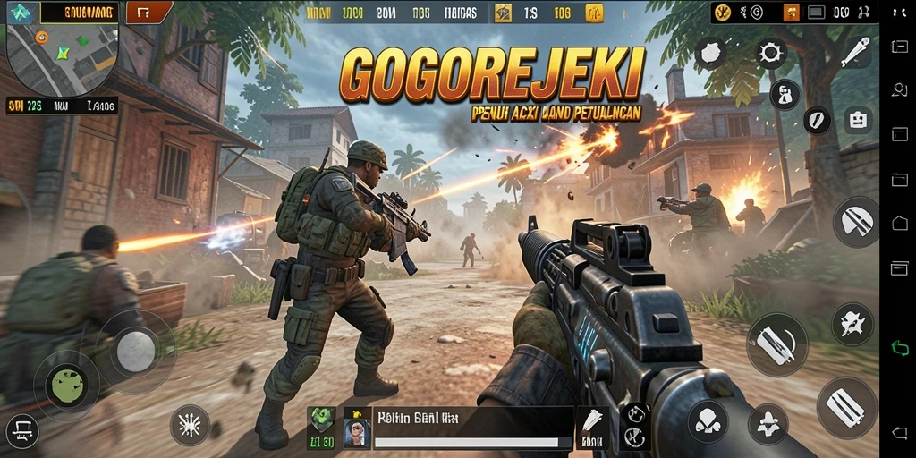 Screenshot gameplay GOGOREJEKI menampilkan aksi menembak yang intens dan grafis yang menawan.
