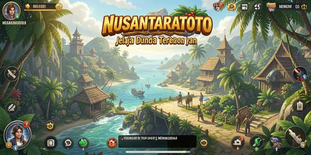 Screenshot menampilkan karakter menjelajahi dunia dengan latar belakang yang indah.