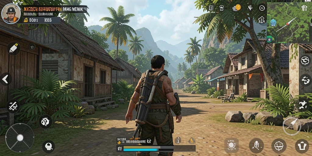 Gambaran gameplay NX303 dengan karakter yang berinteraksi di berbagai lokasi.