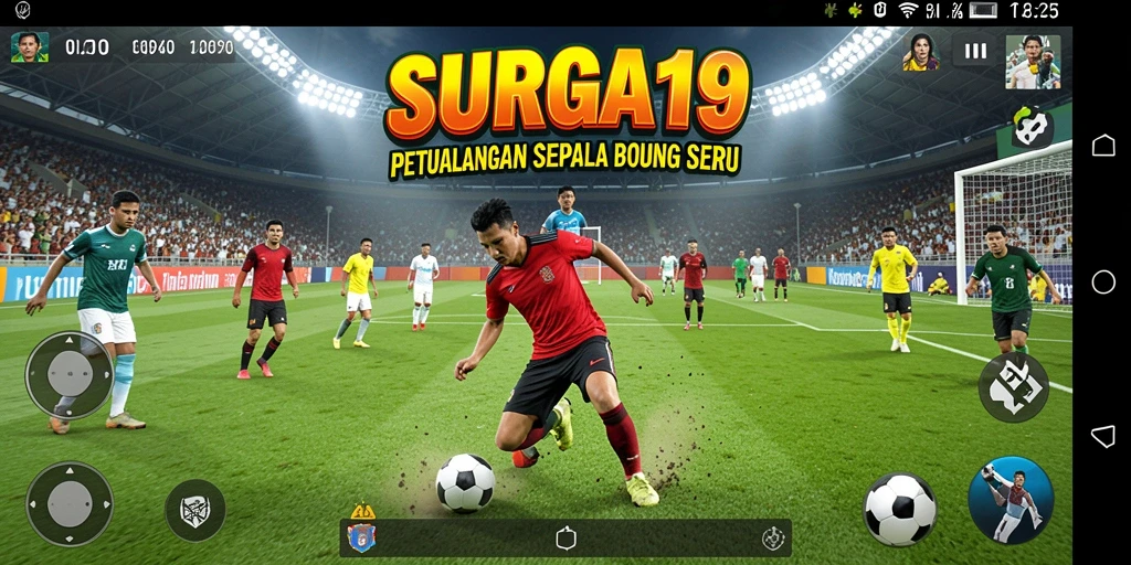 Tangkapan layar gameplay SURGA19 yang menampilkan aksi sepak bola intens.