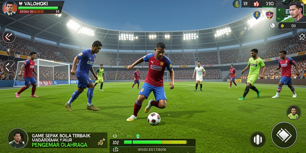 Gameplay menarik dengan aksi sepak bola yang seru.